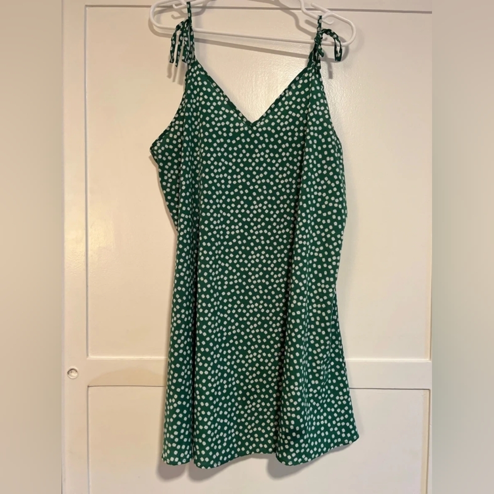 Green Polka Dot Tie-Strap Slip Dress